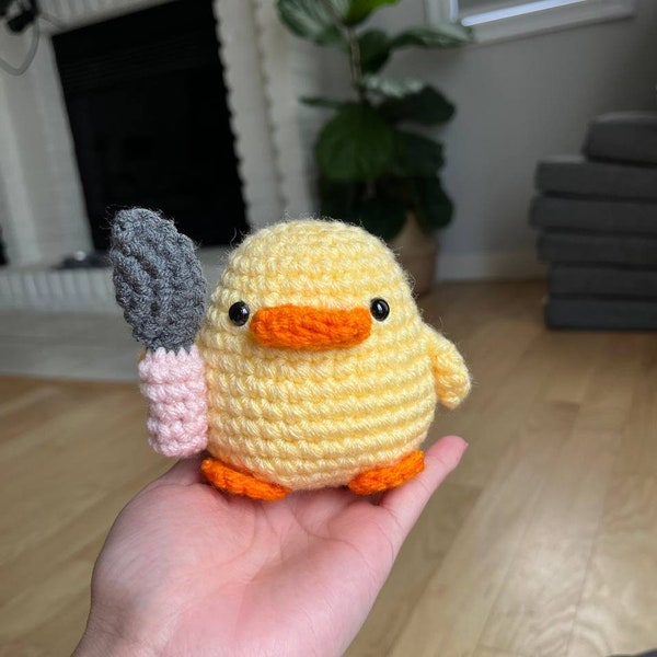 Cute Crocheted Duck with a Knife Meme Handmade Animal Doll Plush Gift