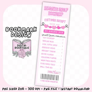 Small Town Romance Bookshop Receipt | Instant Download Bookmark Design