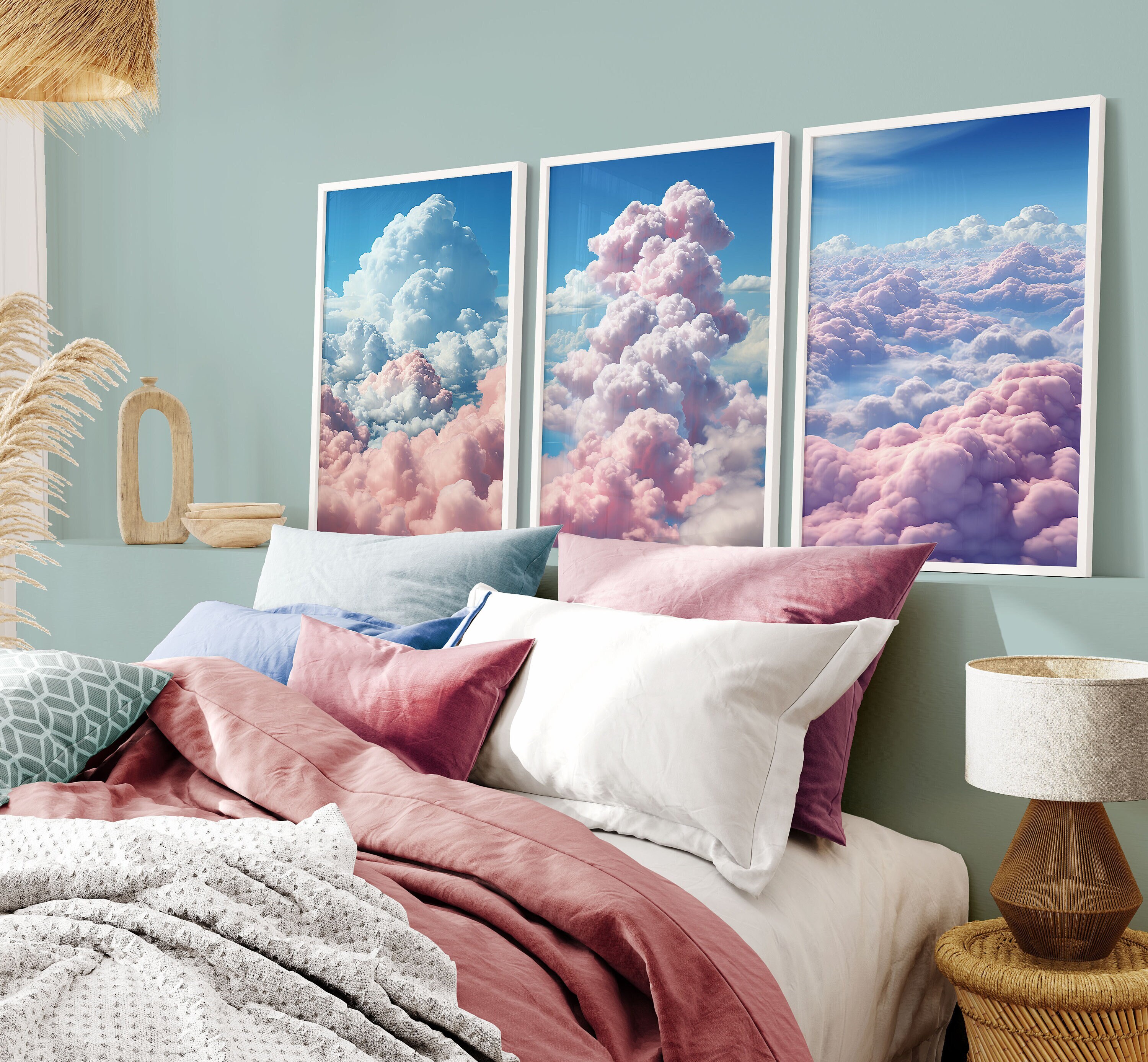 3 Piece Wall Art , Clouds Art , Extra Large Wall Art, Digital Downloads ...