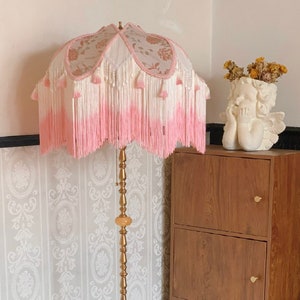 Handmade LampShade With Fringes-Victorian Lampshade-Luxury Ceiling Pendent-Custom LampShade-Vintage Style Lampshade-Living Room Lampshade