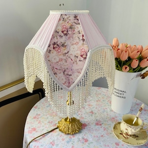 Handmade LampShade With Fringes-Victorian Lampshade-Luxury Ceiling Pendent-Custom LampShade-Vintage Style Lampshade-Living Room Lampshade