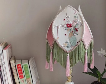 Handmade LampShade With Fringes-Victorian Lampshade-Luxury Ceiling Pendent-Custom LampShade-Vintage Style Lampshade-Living Room Lampshade