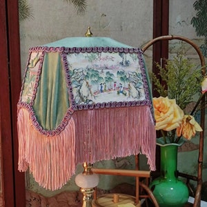 Handmade LampShade With Fringes-Victorian Lampshade-Luxury Ceiling Pendent-Custom LampShade-Vintage Style Lampshade-Living Room Lampshade