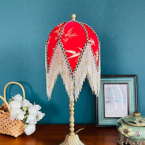 Handmade LampShade With Fringes-Victorian Lampshade Only-Luxury Ceiling Pendent-Custom LampShade-Vintage Style Lampshade-Lampshade For Table