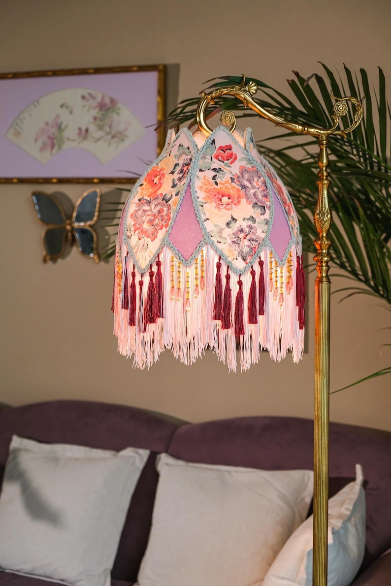 Handmade LampShade With Fringes-Victorian Lampshade-Luxury Ceiling Pendent-Custom LampShade-Vintage Style Lampshade-Living Room Lampshade