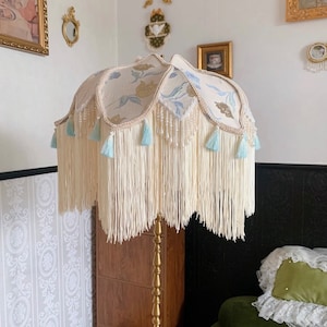 Handmade LampShade With Fringes-Victorian Lampshade Only-Luxury Ceiling Pendent-Custom LampShade-Vintage Style Lampshade-Lampshade For Table