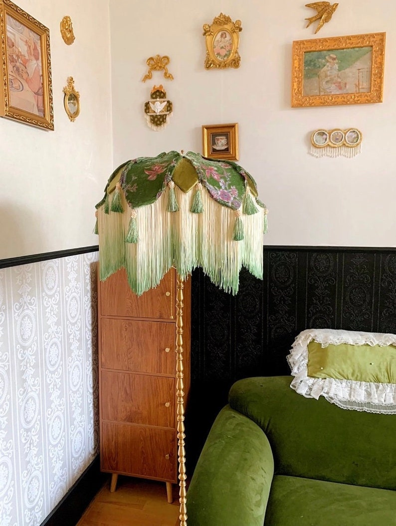 Handmade LampShade With Fringes-Victorian Lampshade-Luxury Ceiling Pendent-Custom LampShade-Vintage Style Lampshade-Living Room Lampshade