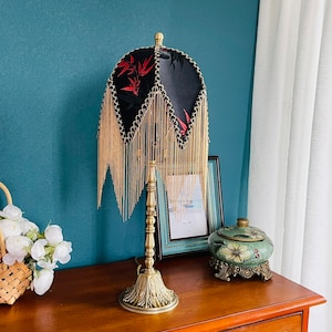 Handmade LampShade With Fringes-Victorian Lampshade Only-Luxury Ceiling Pendent-Custom LampShade-Vintage Style Lampshade-Lampshade For Table
