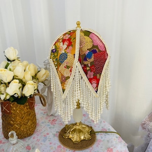 Handmade LampShade With Fringes-Victorian Lampshade Only-Luxury Ceiling Pendent-Custom LampShade-Vintage Style Lampshade-Lampshade For Table