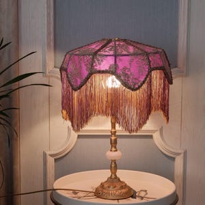 Handmade LampShade With Fringes-Victorian Lampshade-Luxury Ceiling Pendent-Custom LampShade-Vintage Style Lampshade-Living Room Lampshade
