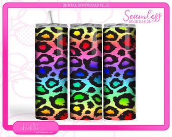 Tumbler Wrap Rainbow Leopard Digital Download / Tumbler sottile da 20 once / Grafica a sublimazione istantanea