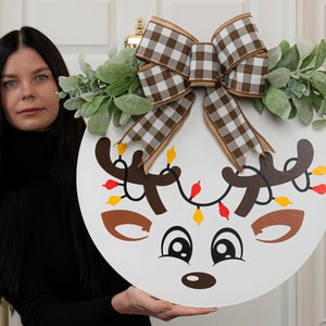 Decoración navideña para puerta de entrada / Feliz Navidad / Corona navideña / Decoración navideña / Letrero navideño / Corona navideña para puerta / Ciervos de invierno