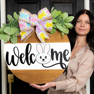 Easter Front Door Decor | Easter Wreath Welcome Bunny | Sign Bunny Custom | Easter Wreath Gift | Easter Door Hanger | Easter Design Wreath
