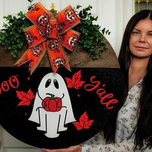 Door sign Halloween front door decor Halloween wreath Happy Halloween Decor Boo Y&#39;all Halloween door hanger Ghost wreath