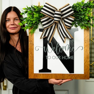 Front Door Decor | Welcome Sign | Last Name | Personalized | Front Door Sign | Front Door Hanger | Year Round Wreath | Front Door Wreath