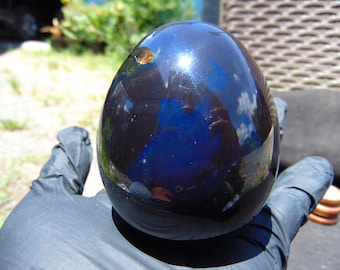 174 gram Egg Carving 73x64 mm Indonesia Black Blue Amber for Healing TR3