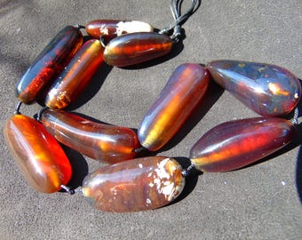 84 gram 9 pcs polished Indonesian Red Blue Amber for Healing NE55