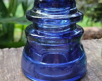 Antique Glass Insulator | Collectible Glass Keepsake | Embossed Telegraph Insulator | Colorized Blue | Decorative Railroad Glass | Gift