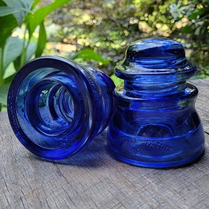 2 Vintage Industrial Decorative Glass Insulators Colorized Cobalt Blue Stained Set Of 2. Experienced Top Rated Seller.