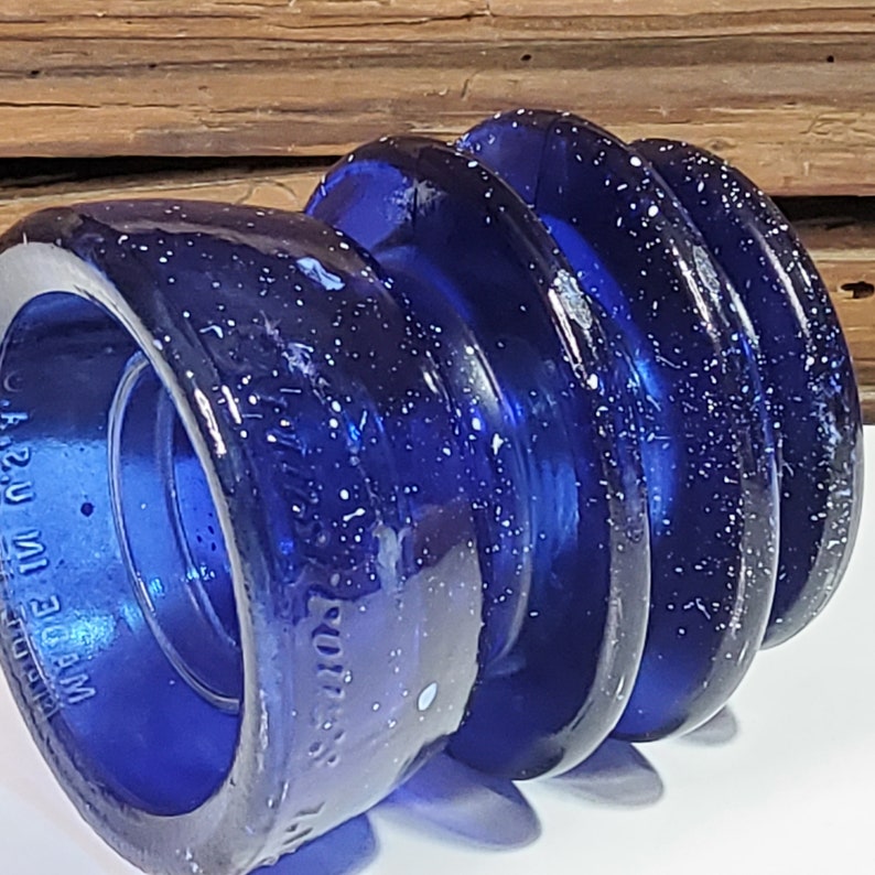 Antique Glass Insulator Cobalt Blue Stained With Stars Decorative