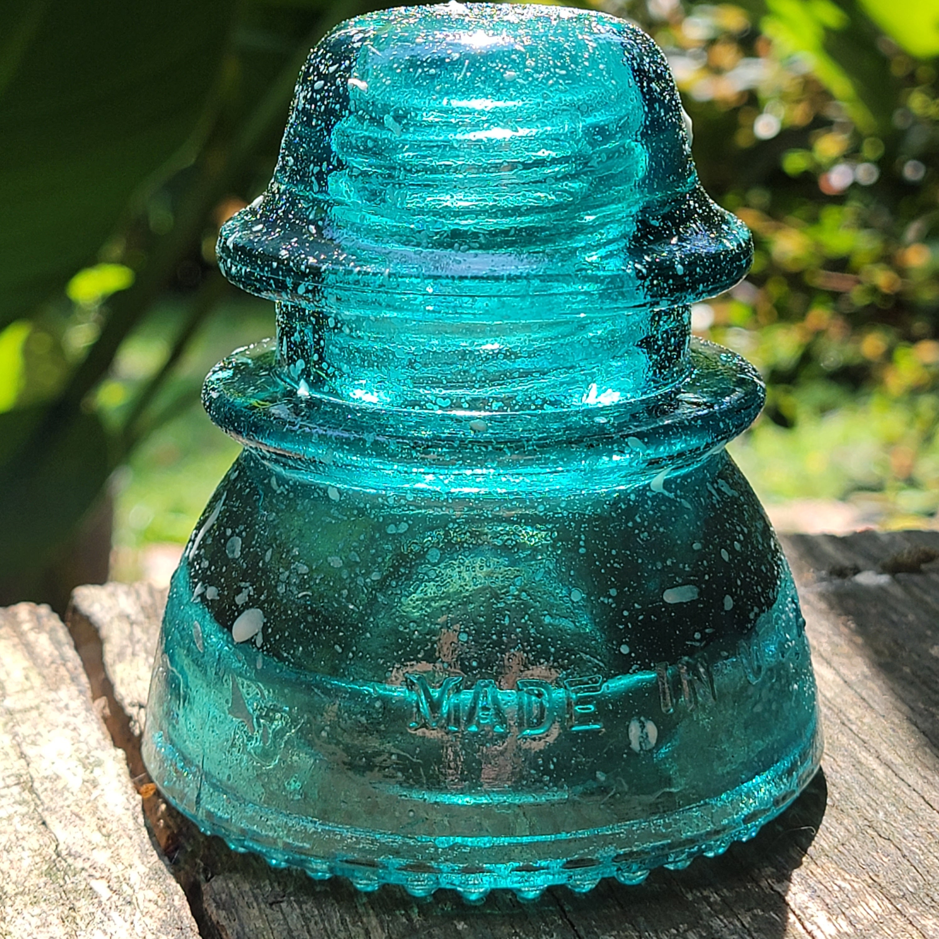 Vintage Hemingray 42 Glass Insulator: Glowing Blue Stars, Sun
