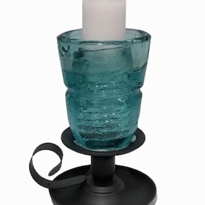 Candle With Vintage Glass Insulator Telegraph Railroad Glass Taper