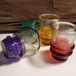 Vintage Authentic Railroad Glass Insulator 4 Oz Shot Glasses set of 4. Antique Bar Ware