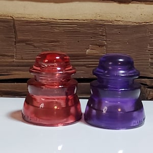 Vintage Glass Insulators  Stained Red & Purple. Set Of 2 Antique Colorized Glass Insulators. Railroad Glass. Stained glass decorations.