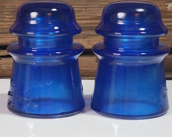 2 Authentic Vintage Medium Size Glass Insulators Stained Cobalt Blue. Antique Colorized Blue Insulators.