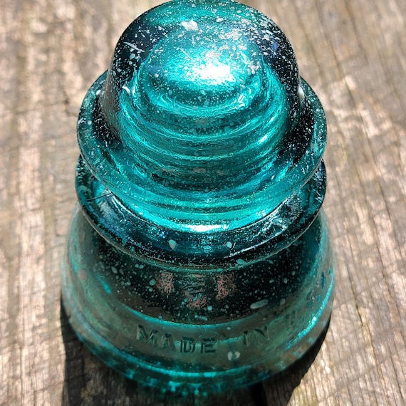 Vintage Hemingray 42 Glass Insulator: Glowing Blue Stars, Sun