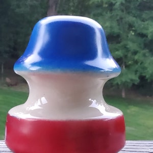 Antique Glass Insulator | Collectible Glass Keepsake | Embossed Telegraph Insulator | Red White & Blue | Patriotic USA | Decorative Glass