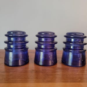 3 Vintage Small Size Colorized Purple Glass Insulators. Set Of 3 Antique Colorized Reproduction Purple Insulators.
