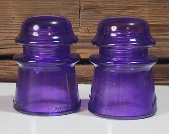 2 Authentic Vintage Medium Size Glass Insulators  Stained Purple. Set Of 2 Antique Colorized Purple Insulators.