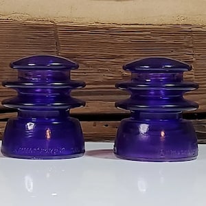2 Authentic Vintage Glass Insulators Colorized Purple Violet Stained Set Of 2.  New Store, Experienced Seller.