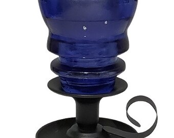Vintage Colorized Cobalt Blue Glass Insulator Candle Railroad Telegraph Glass Candle With Taper