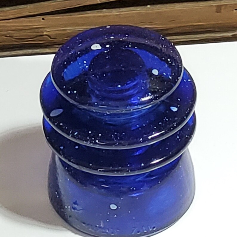 Antique Glass Insulator Cobalt Blue Stained With Stars Decorative