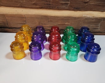 30 Large Stained Glass Insulators in any combination of orange, purple, red, green, or blue.