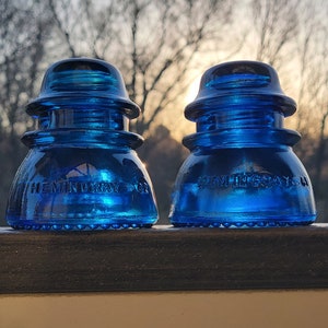 Vintage Hemingray 42 Glass Insulators | Cobalt Blue Collectible Glass | Authentic Hemingray | Embossed Telegraph Insulator | Colorized