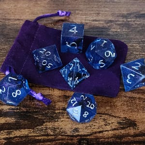 DnD 7 piece dice midnight raven #01 with 3D printed ravens and skulls