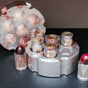 DnD bullet dice 8 piece set blood tipped gunslinger set #003 with custom revolver storage box