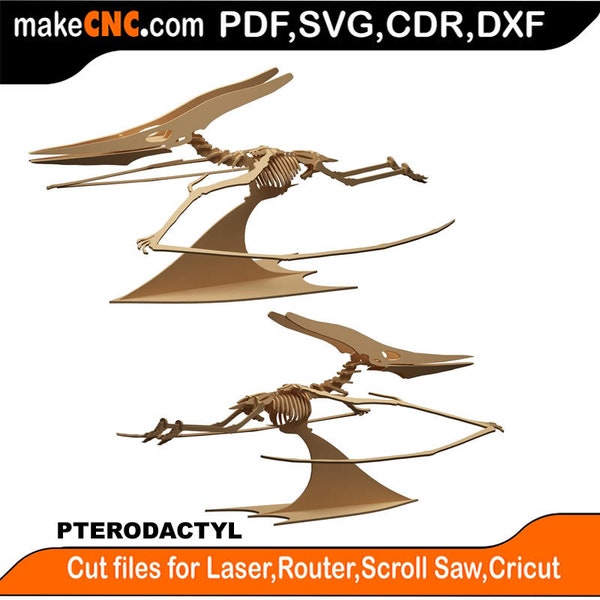 Pteradactyl Anatomically Correct Dinosaur Digital Pattern Template for Laser SVG DXF CDR Glowforge Scroll Saw, Plasma Cricut Silver Bullet