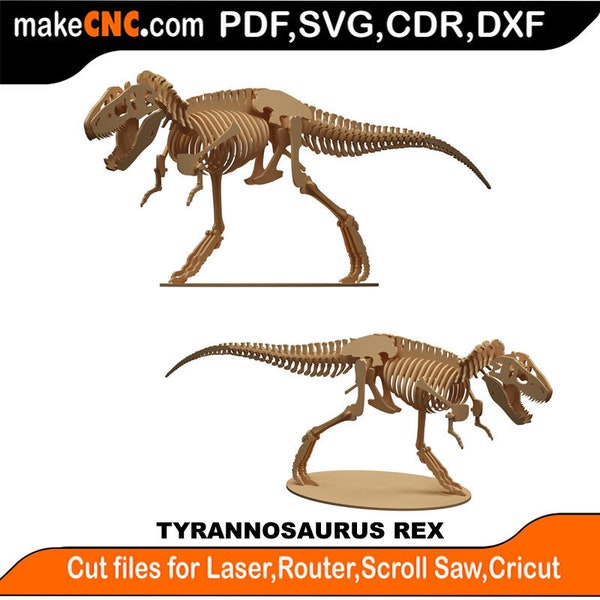 T-Rex Anatomically Correct Dinosaur Digital Pattern Template for Laser SVG DXF CDR Glowforge Scroll Saw, Plasma Cricut Silver Bullet