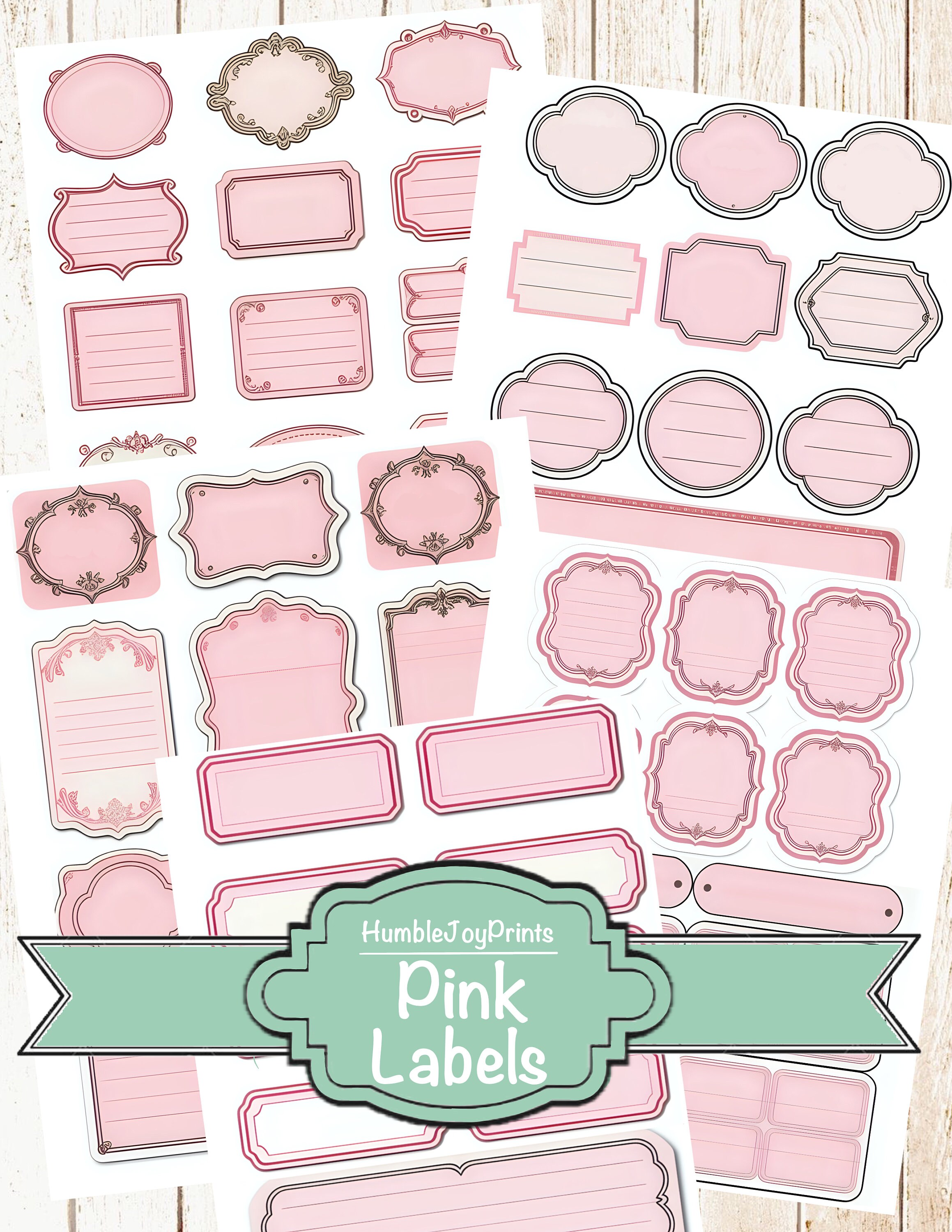 Pink Labels Printable, Digital Labels, Printable Labels, Journal Labels ...