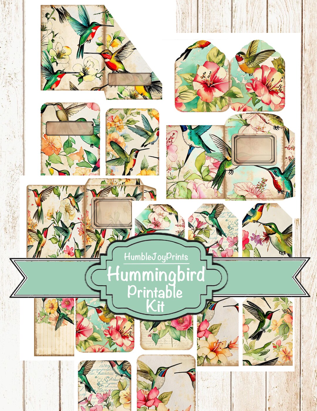 Hummingbirds Printable Kit, Junk Journal Kit, Shabby Chic, Craft Kit ...