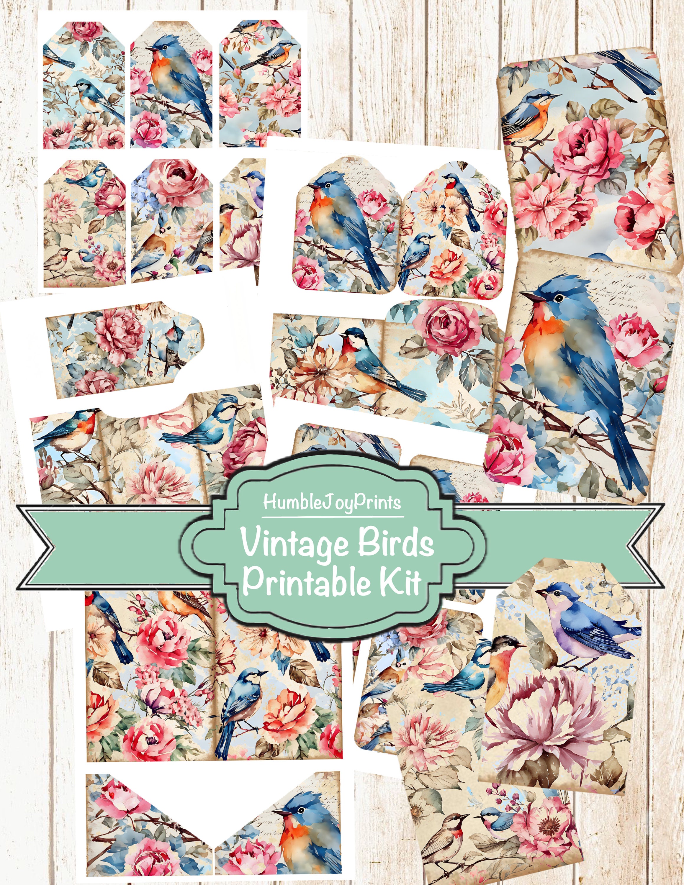 Vintage Birds Printable Kit, Junk Journal Kit, Shabby Chic, Craft Kit ...