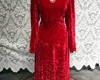 70s Red Crushed Velvet Maxi Dress - Etsy