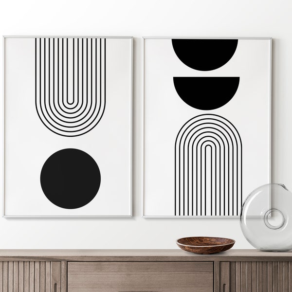 Set of 2 Abstract Black and White Print, Berlin Arches Print, Abstract shapes, Geometric Prints, Minimalist Art, Modern Wall Art, Circles