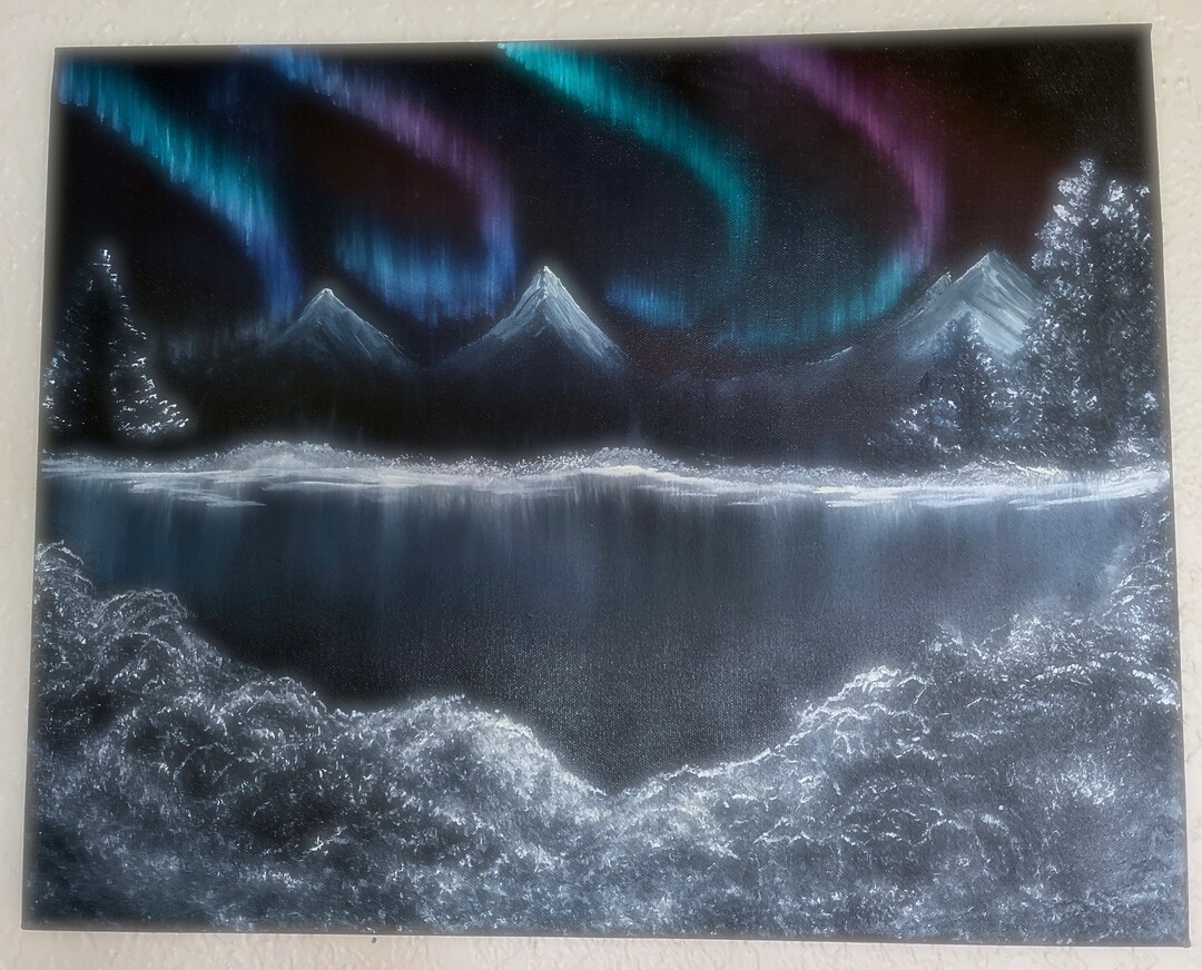 Original Hand Painted Northern Lights Oil Painting On Canvas Etsy
