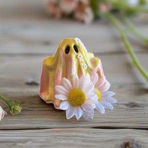 Adopt a ghost figurine, flower ghost figurine, ceramic ghost, ghost decoration, ghost cake topper, adopt a ghost, pet ghost, desk buddy