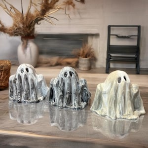 Stone painted style Ghost Figurines - Set of 3 : handmade & painted from solid plaster